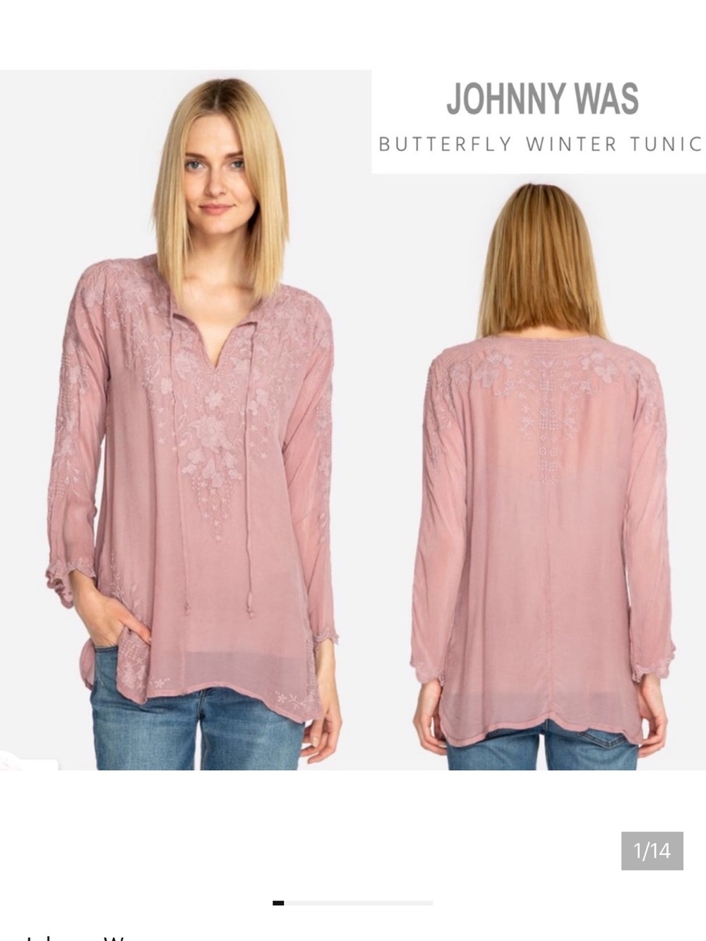 JOHNNY WAS Butterfly Winter Tunic boho pink top - Picture 2 of 6